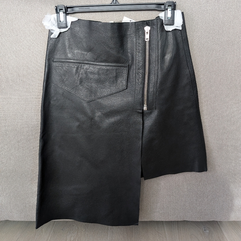 OAK Asymetrical Black Leather Skirt S